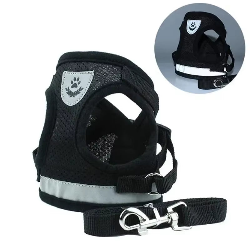 Vest Harness Leash Adjustable Mesh Vest Dog Harness Collar Chest Strap Leash Harnesses with Traction Rope XS/S/M/L/XL