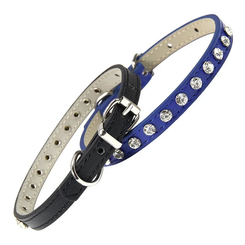 Luxury Rhinestone Rivets Cat Collar Leather Small Dog Collars Puppy Neck Strap for Kitten Accessories Wholesale / Dropshipping