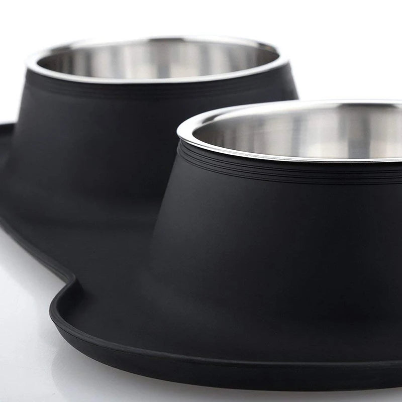 Antislip Double Dog Bowl with Silicone Mat Durable Stainless Steel No Spill Pet Feeding Bowl Drinking Water Food Feeder