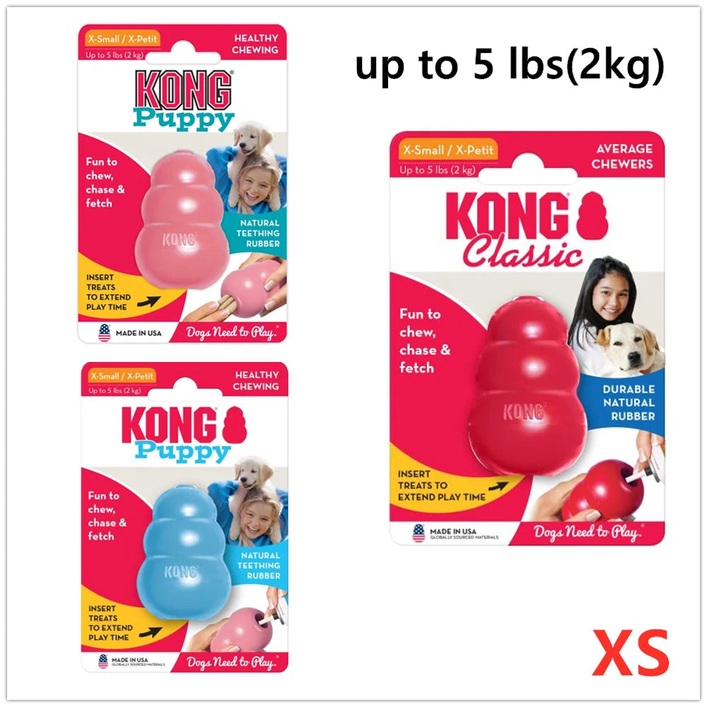 Xs-Size KONG Classic Dog Chew Toy Collection up to 5Lbs(2Kg) Rubber Gourd Bite Leakage Pets Dogs Toy Trainer Exercise Puppy
