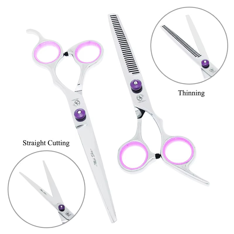7 Inch  Japan Steel Dog Grooming Scissors Pet Straight Curved Cutting Thinning Hair Shears Animals Trimming Tools B0007A