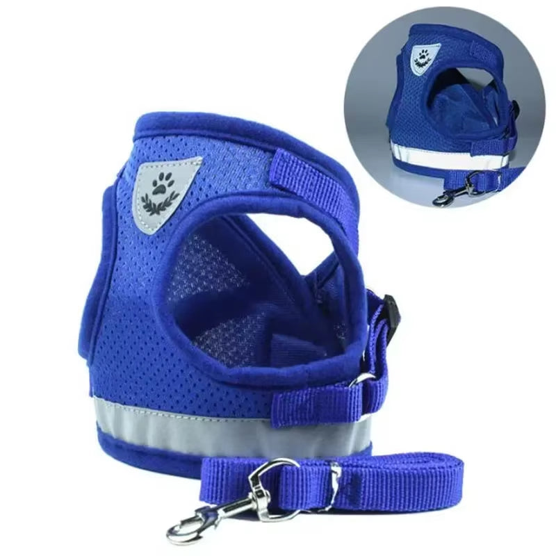Vest Harness Leash Adjustable Mesh Vest Dog Harness Collar Chest Strap Leash Harnesses with Traction Rope XS/S/M/L/XL