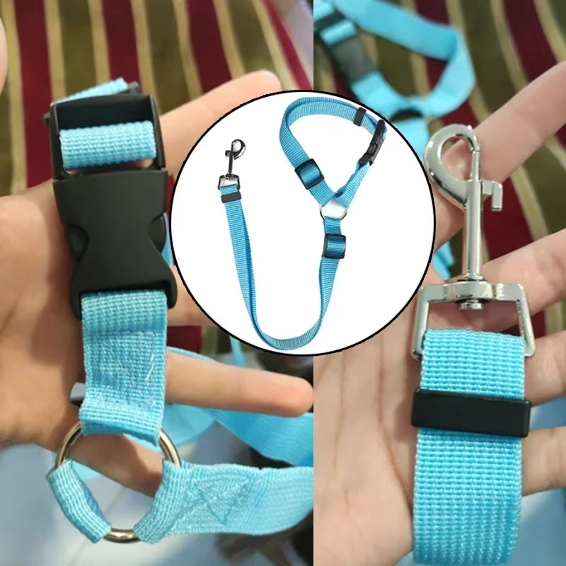 Car Seat Belt for Dogs 2 in 1 Nylon Lead Leash Adjustable Backseat Safety Pet Harness Travel Collar Accessories Pet Collars