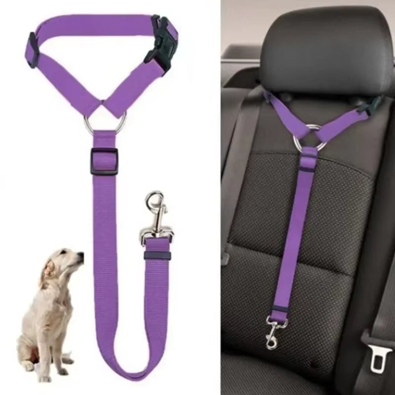 Car Seat Belt for Dogs 2 in 1 Nylon Lead Leash Adjustable Backseat Safety Pet Harness Travel Collar Accessories Pet Collars