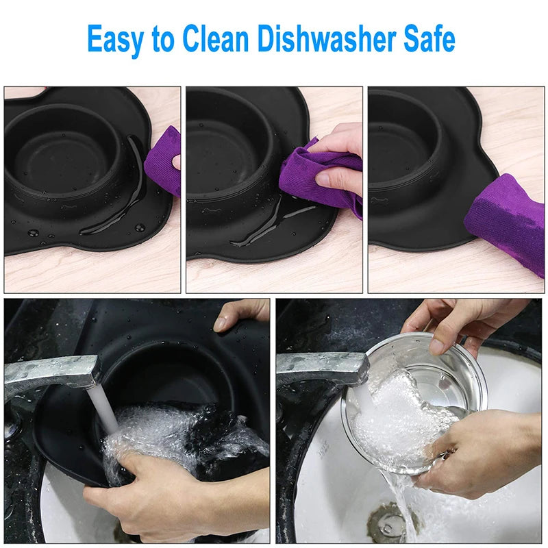 Antislip Double Dog Bowl with Silicone Mat Durable Stainless Steel No Spill Pet Feeding Bowl Drinking Water Food Feeder