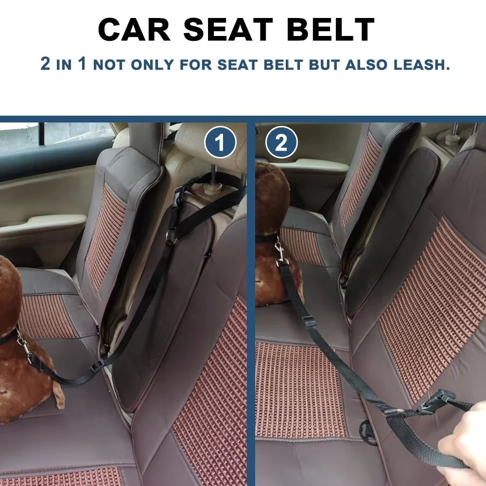 Car Seat Belt for Dogs 2 in 1 Nylon Lead Leash Adjustable Backseat Safety Pet Harness Travel Collar Accessories Pet Collars