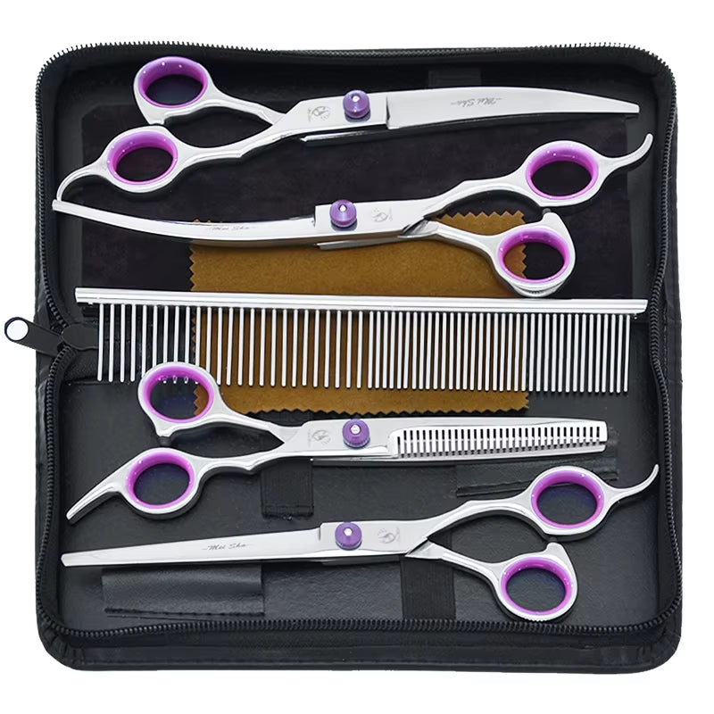 7 Inch  Japan Steel Dog Grooming Scissors Pet Straight Curved Cutting Thinning Hair Shears Animals Trimming Tools B0007A